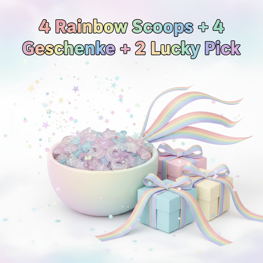 4 Rainbow Scoops + 4 Geschenke + 2 Lucky Pick