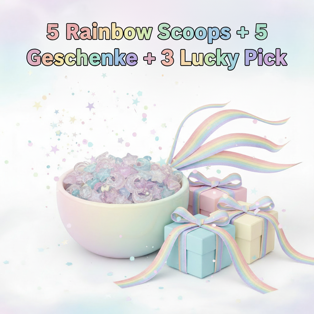 5 Rainbow Scoops + 5 Geschenke + 3 Lucky Pick
