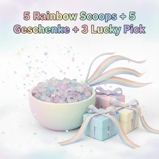 5 Rainbow Scoops + 5 Geschenke + 3 Lucky Pick